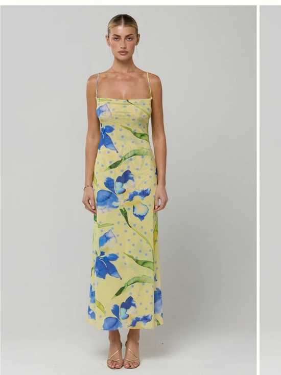 RESA Dresses & Skirts - RESA Yellow Slip Maxi Dress with Blue Floral Print